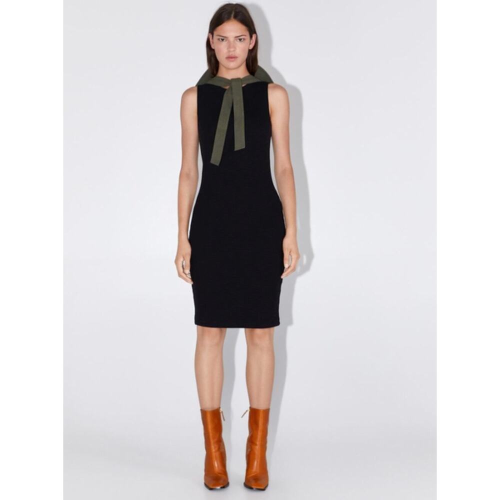 NWT Zara Ribbed Bodycon Dress Black Size M